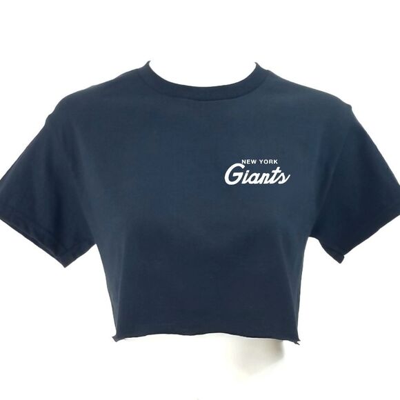 NEW YORK GIANTS Double Script Retro Logo BLACK "Cropped" Crop Top Football Tee - Picture 1 of 6